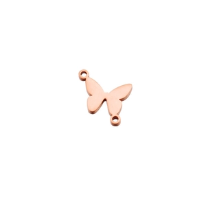 Detailed view of rose gold butterfly charm connector with two loops for jewelry making