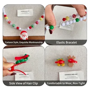 Christmas jewelry set for kids featuring Santa Claus necklace and colorful beaded bracelets