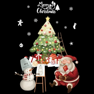 Christmas Santa and Snowman bathroom stickers with Merry Christmas typography