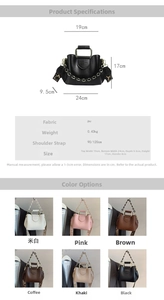 Detailed size chart and multi-color selection of chic PU leather bucket bags for women