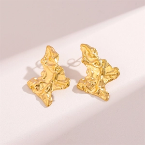 Irregular gold lava pleat earrings with minimalist geometric lightning design for women