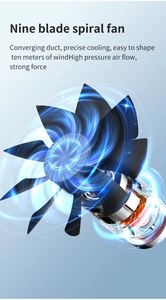 Detail of nine-blade spiral fan assembly with high-pressure airflow and long-range cooling