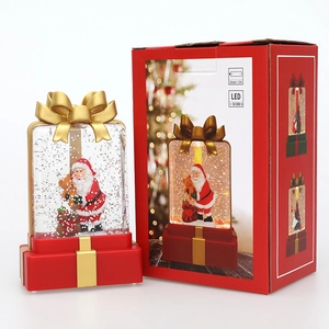 Christmas LED water globe gift box with Santa and snowman, includes festive packaging