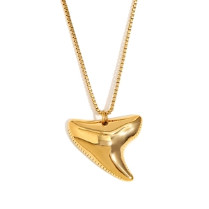 Vintage 18K gold plated stainless steel shark tooth pendant necklace on box chain