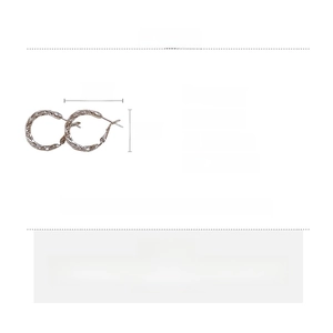 Detail view of twisted silver alloy hoop earrings showing 2.6cm dimensions and weight