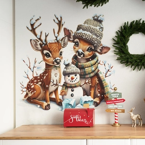 Christmas wall stickers with cute reindeer, snowman, and North Pole sign for home decor