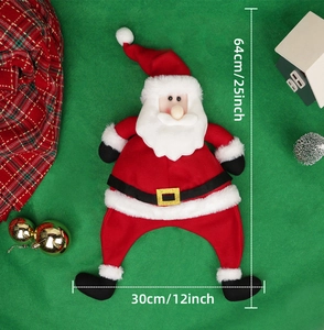 Detail view of 64cm plush Santa Claus hanging decoration with red and white fabric texture