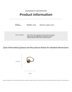Size chart showing 2.4g weight and 2.5cm height for the oval zircon open ring