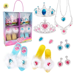 Princess Dress Up Accessories Toy High Heels Crown Necklace Earrings Ring Magic Wand Role Play Gift For Little Girls