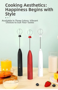 Cordless electric hand mixer available in black, red and white with three speed settings