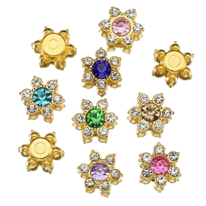 Colorful 13mm flower rhinestone buttons with gold metal base for DIY jewelry making