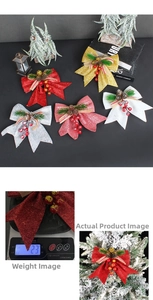 Detailed view of 23g Christmas glitter bow with pine cone and berries ornament