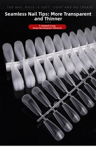 Detailed view of ultra-thin matte nail tips in coffin, square and almond shapes