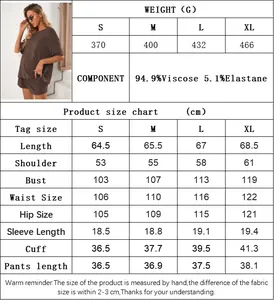 Tabla de tallas y pesos para conjunto de descanso de viscosa de mujer con composición