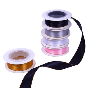 Multiple colors of 2cm gold-edged satin ribbons for gift wrapping and floral decoration