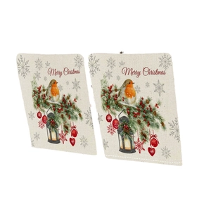Merry Christmas chair covers featuring robin bird on pine branches with red berries