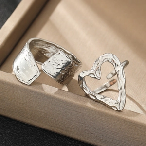 18K gold plated stainless steel adjustable rings with irregular hammered texture style