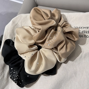 Elegant Satin Rhinestone Scrunchies Hair Ties French Style Large Elastic Hair Bands For Women Girls Accessory