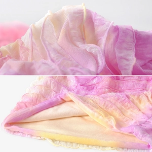 Fashionable pleated breathable cotton hat with pink and purple gradient mesh fabric