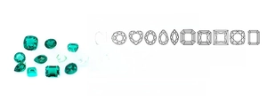 Deep green synthetic emerald shapes and sizes chart from 5.0mm to 20mm in S925 silver setting