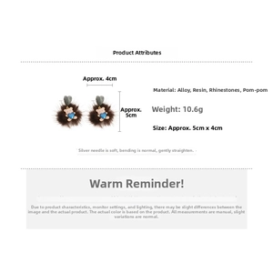 Detailed specs of teddy bear plush earrings with size and weight on white background