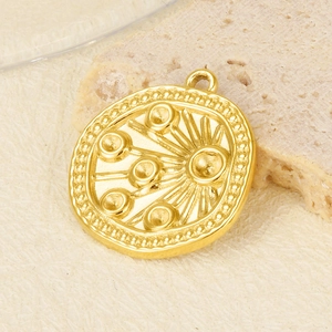 Minimalist gold stainless steel sunburst charm on beige stone, DIY jewelry accessory