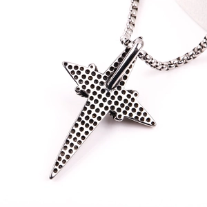 Fashionable silver stainless steel cross pendant necklace for men with textured finish