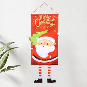 Detail of Santa Claus hanging banner with 3D dangling legs and Merry Christmas text