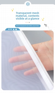 Close-up of transparent white mesh organizer bag with durable zipper and fine breathable holes
