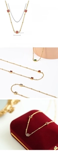Detailed specs of square zircon titanium steel necklace in gold finish with measurements