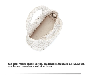 Top view of white woven bucket bag interior showing capacity for daily essentials