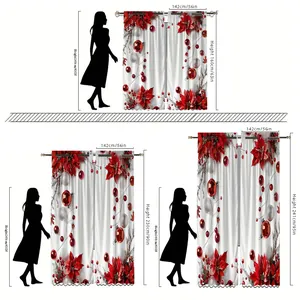 Guide des tailles de rideaux de Noël en velours montrant trois hauteurs pour 142cm de large