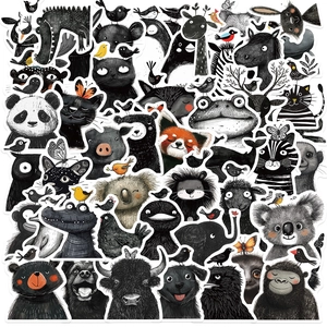 Black And White Cartoon Animal Stickers Waterproof PVC Doodle Decals For Luggage Skateboard Water Cup Planner DIY Decorations