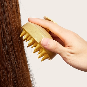 Biodegradable wheat straw scalp massage brush with soft silicone bristles in beige