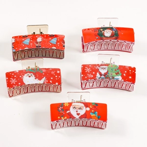 Lot de cinq pinces à cheveux rouges de Noël avec motifs de Père Noël et de fête