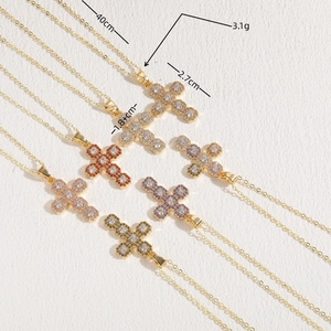 Luxury 14K gold plated cross pendant necklace featuring colorful zircon stones