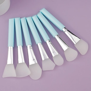 Professional 7-piece light blue silicone face mask brush set for skincare application