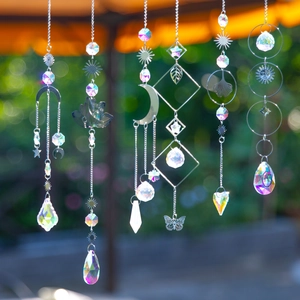 Lotus suncatcher with colorful crystals and metal prisms for garden window decoration