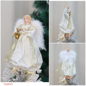 Weihnachtsbaum Engel Deko Puppe Plueschfluegel weiss gold Festtagsbaum Dekoration
