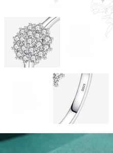 Macro detail of S925 hallmark on silver ring with micro-set zircon flower cluster
