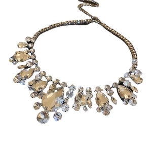 French vintage silver statement necklace with crystal waterdrop tassels and round stones