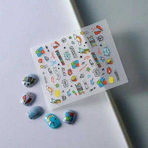 5D embossed graffiti nail stickers with heart, rainbow, and star designs for DIY manicures