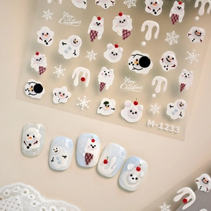 Autocollants à ongles de Noël avec bonhommes de neige et flocons sur fond pailleté