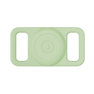 Detailed view of mint green silicone waterproof AirTag holder for pet collars