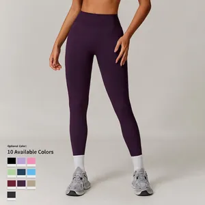 High waist seamless yoga leggings in deep purple for fitness, tummy control and lifting