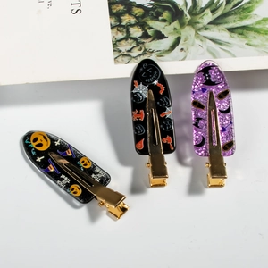 Halloween glitter hair clips set with pumpkin and bat motifs for women and girls