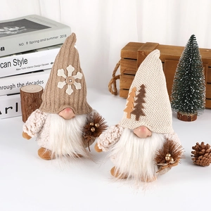 Christmas Gnome Faceless Doll Knitted Plush Rudolph Desktop Ornament Faux Fur Beard Burlap Bag Nordic Style