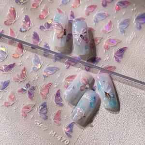 Butterfly Nail Stickers Embossed Holographic Laser Aurora Gradient PET Self Adhesive Manicure DIY Decoration