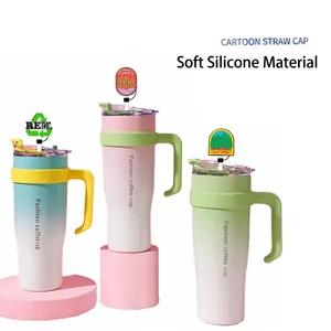 Reusable silicone straw covers with eco-friendly themes for fashion coffee cups