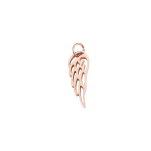 Vue détaillée macro d'un pendentif aile en or rose en acier titane poli effet miroir